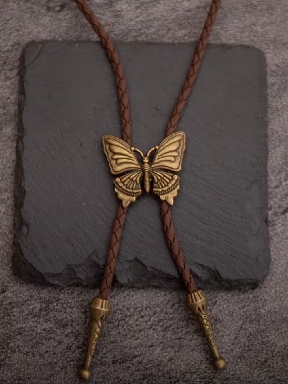 NWT Butterfly Bolo Tie Vintage Western Cowboy Bronze Vegan Leather Cord Necklace
